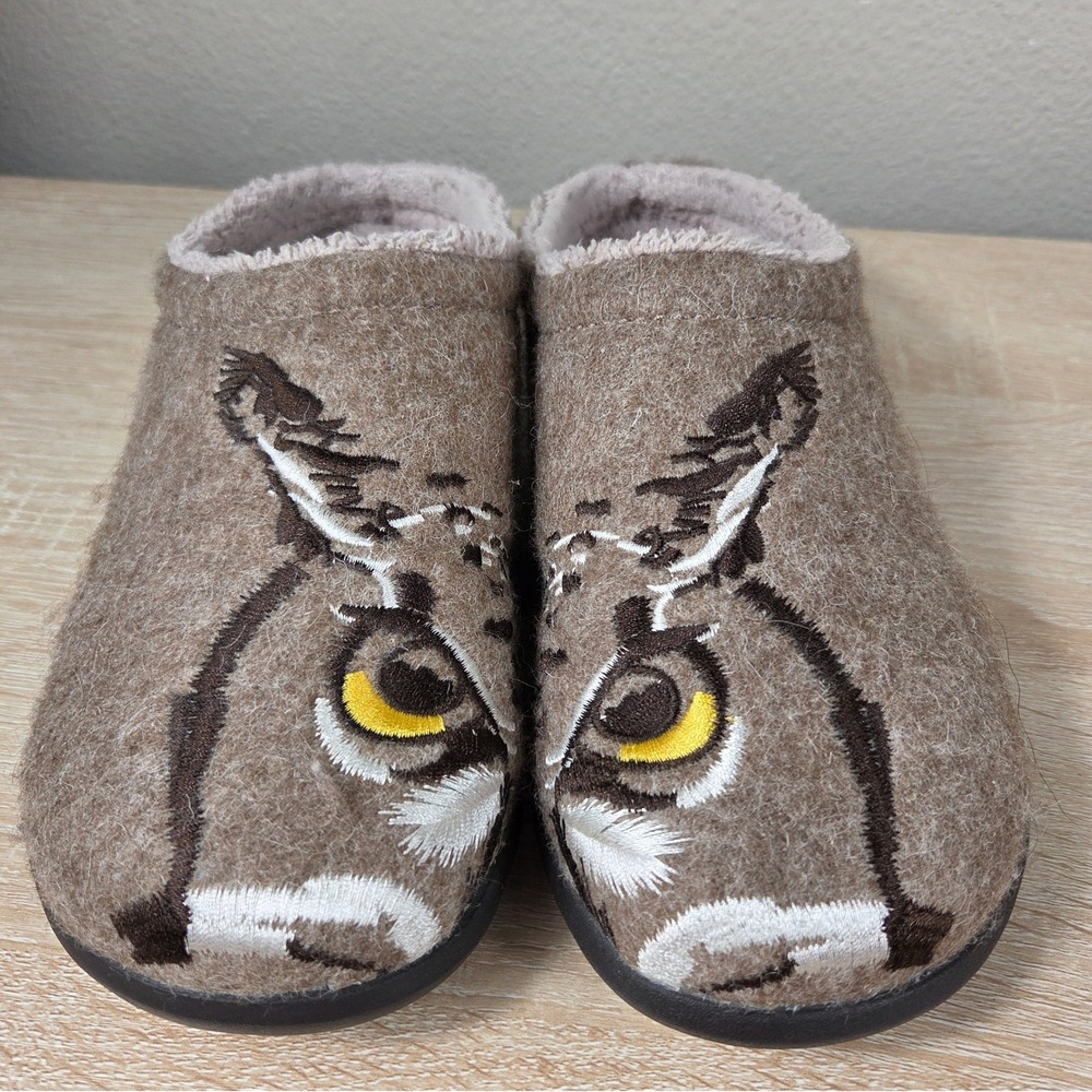 Eddie Bauer Owl Mule Slippers Women's Medium Brown Fleece House Shoes